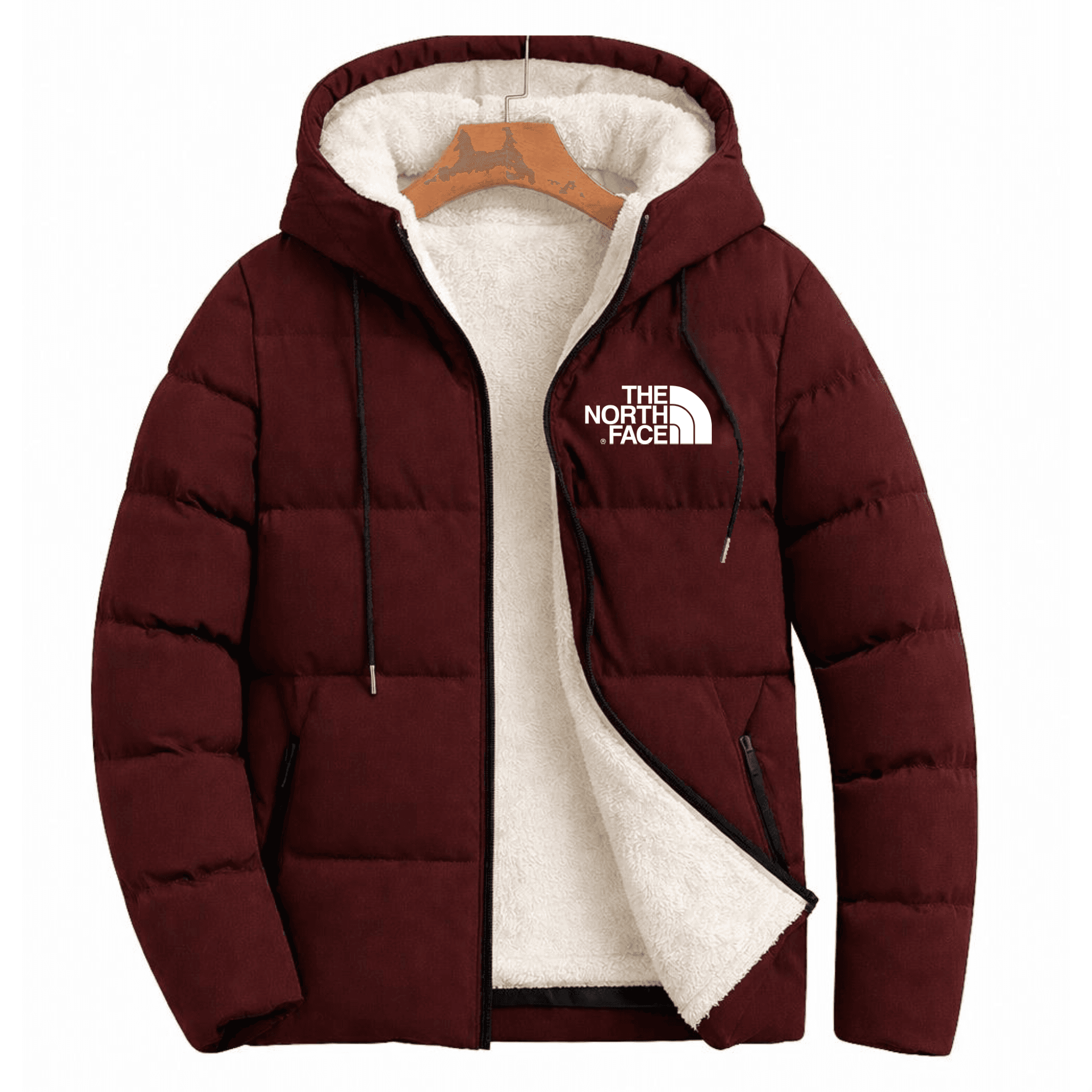 Beyaz Polar North Face Bordo Şişme Mont
