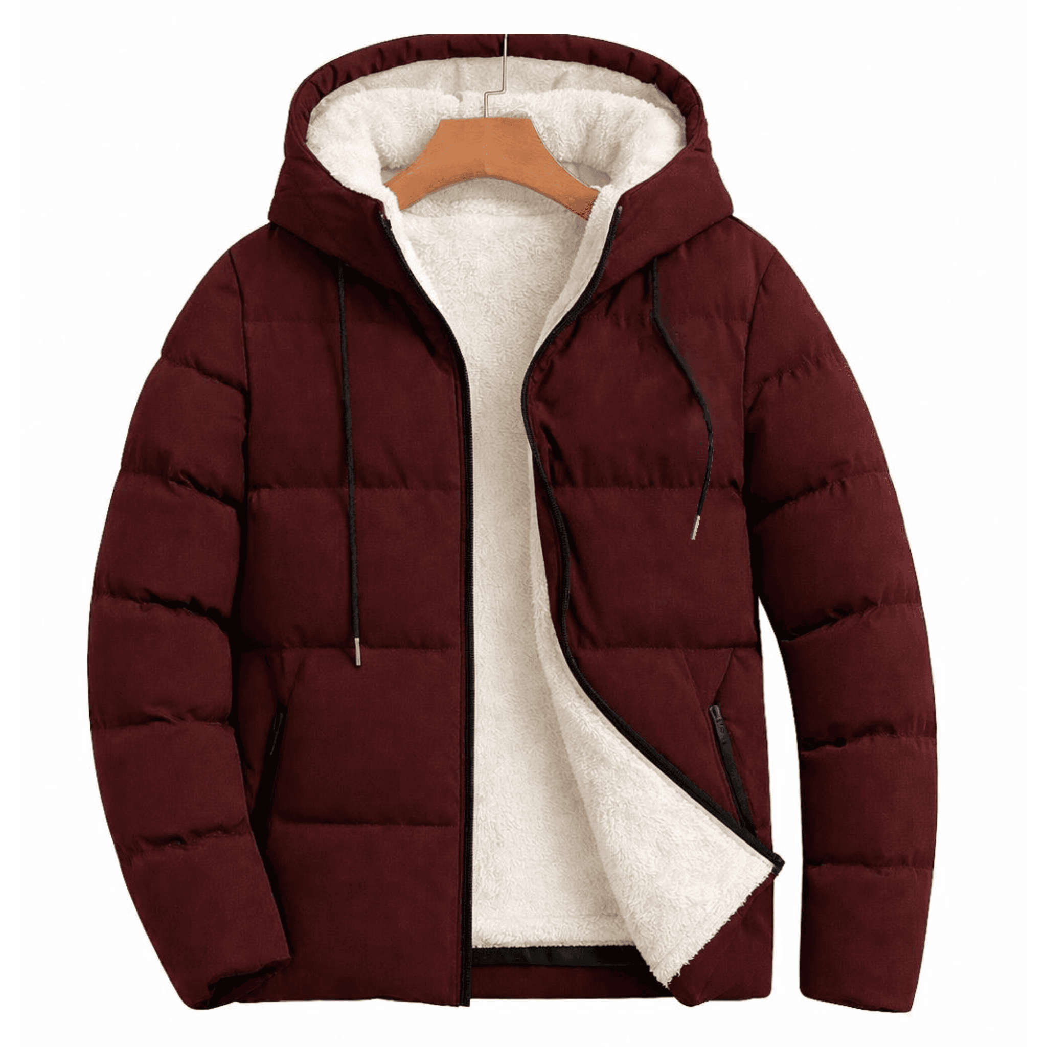 Beyaz Polar Sade Bordo Şişme Mont