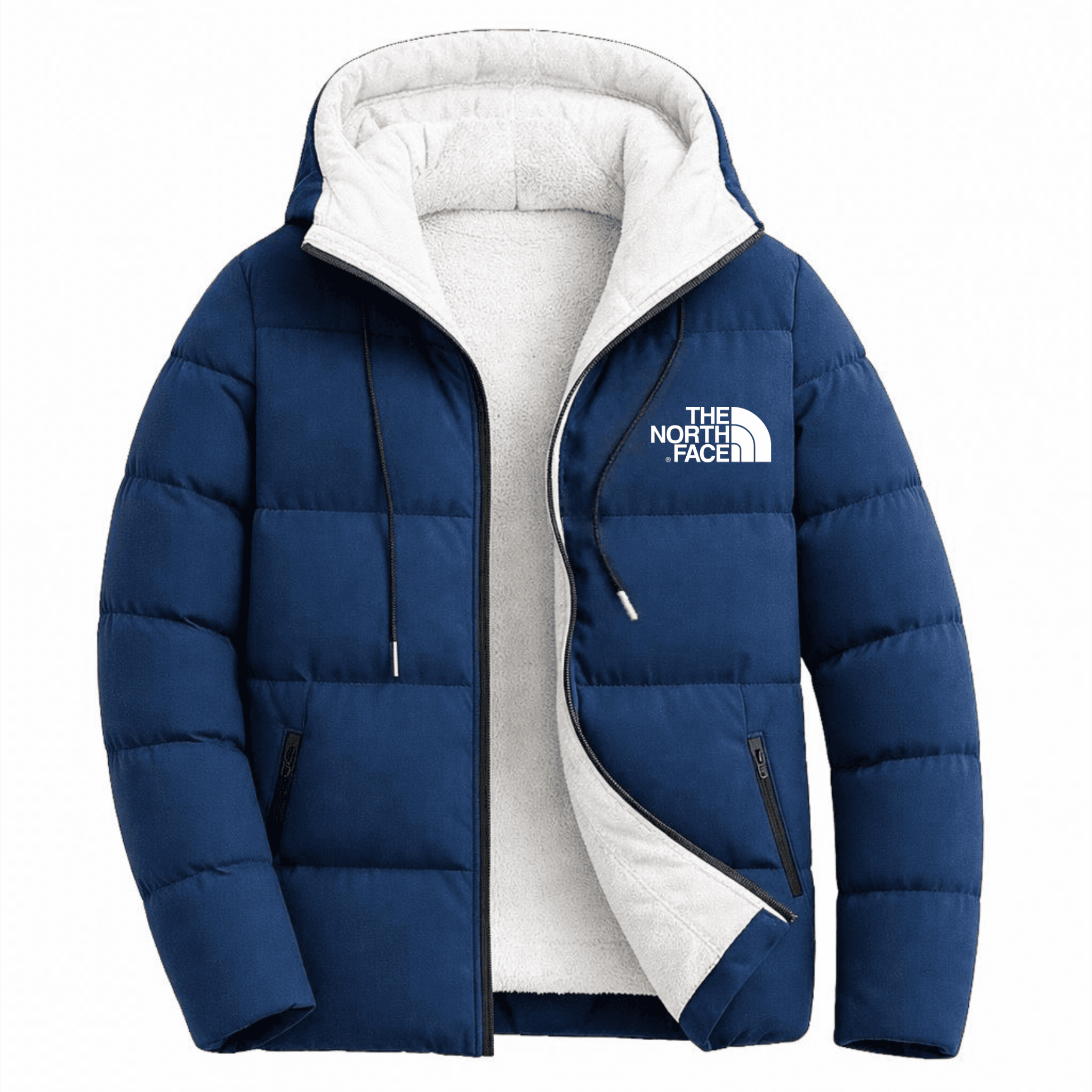 Beyaz Polar North Face Mavi Şişme Mont